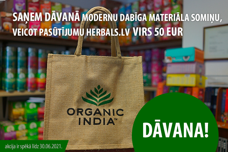 SAŅEM DĀVANĀ modernu dabīga meteriāla somiņu, veicot pasūtījumu Herbals.lv virs 50 EUR 